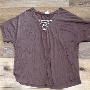 Brown Lace-Up Women's Top